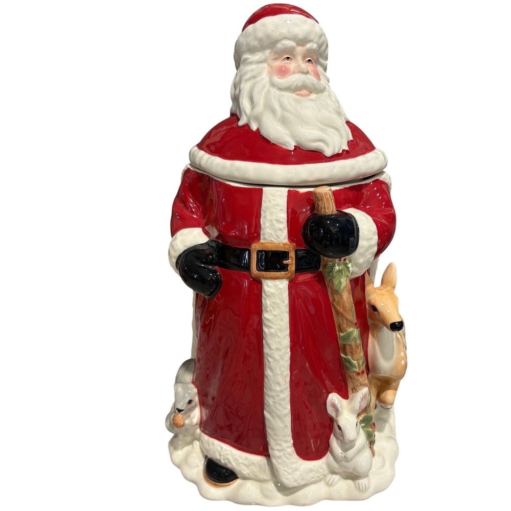 Lenox Holiday Gatherings Santa Claus Cookie‎ Jar Christmas Woodland Animals 14"
